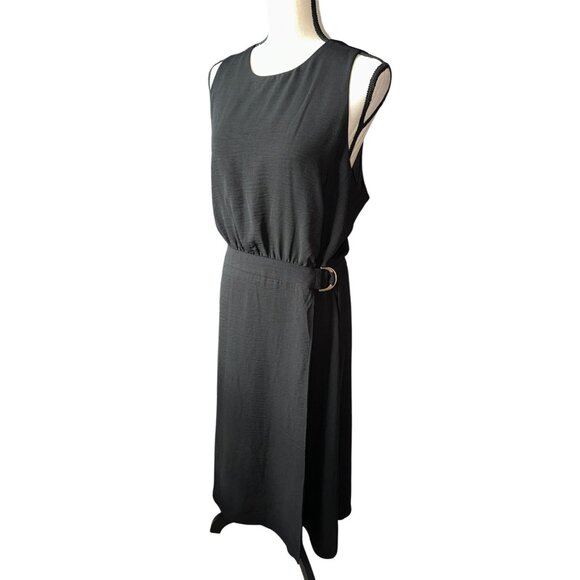 NWT Nine West Black Sleeveless Belted Midi Dress Polyester Lightweight Size XXL - Picture 1 of 5